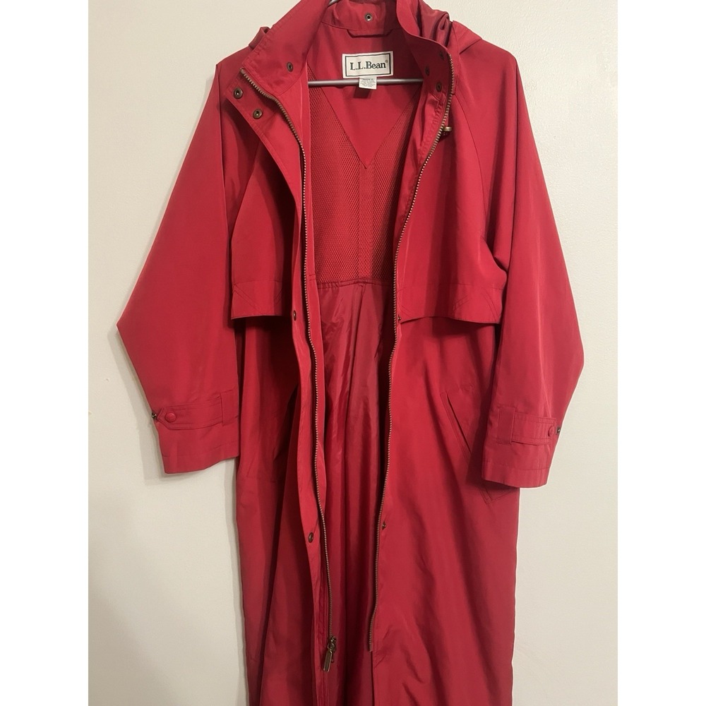 L L Bean Vintage Womens Medium Full Length Lightweight Rain Trench Coat Red - Picture 4 of 8